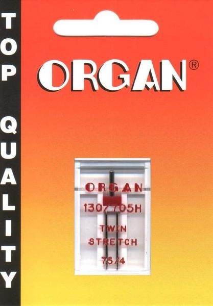 IGŁA PODWÓJNA ORGAN 130/705H TWIN STRETCH 75 ROZSTAW 4MM PÓŁPŁASKIE DO DZIANIN